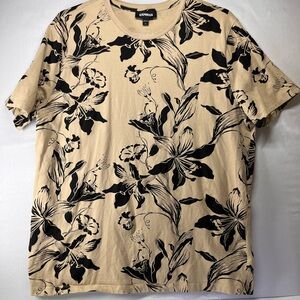 Express Men's Beige and Black Floral Tee